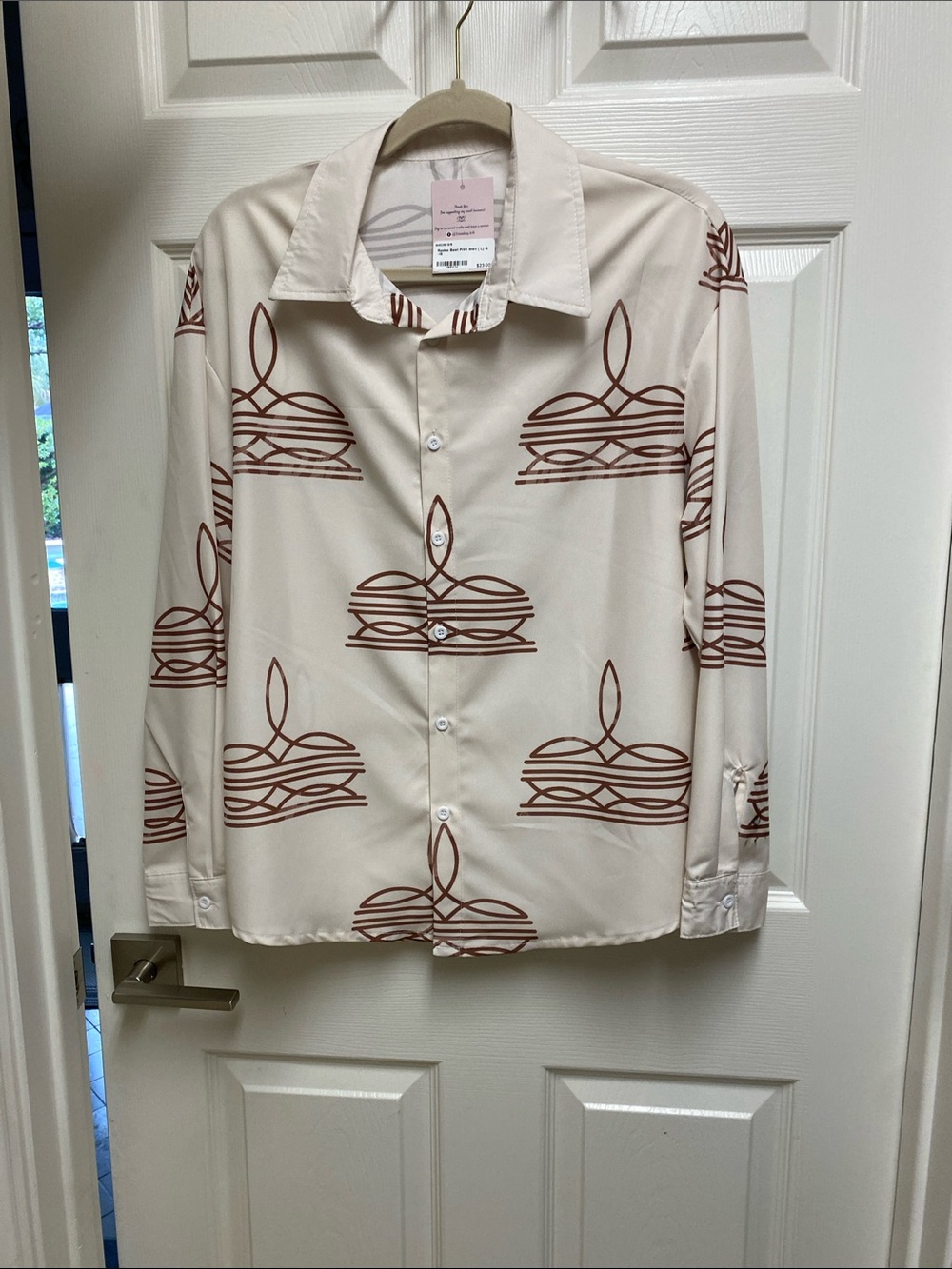 Women Cream Button-Up Shirt with Brown Graphic Print